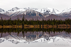 Wunderschöne Spiegelung der Berge, Denali Highway, Alaska