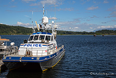 Polizeiboot im Hafen von Port Alberni, Vancouver Island