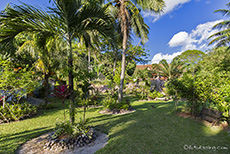 Tropischer Garten, Villas du Voyageur, Praslin, Seychellen