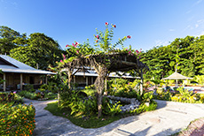 Tropischer Garten der La Digue Holliday Villas