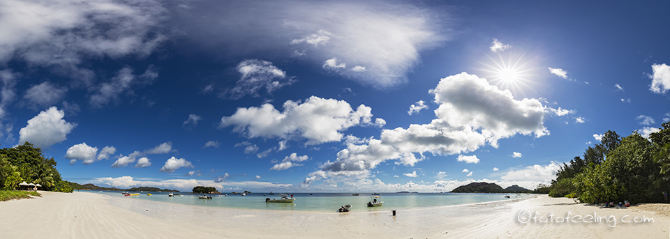 Anse Volbert mit Curieuse Island, Chauve Souris Island und der Insel Saint Pierre, Ostküste, Praslin, Seychellen